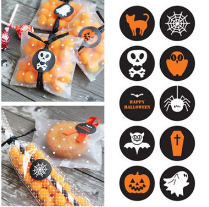 W5028 黃色貓咪蜘蛛網貼紙100枚